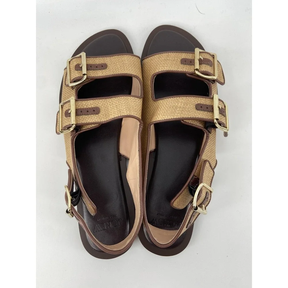 J.Crew Sandals Shoes Womens 12 Tan Carsen Leather‎ Buckle Slingback Casual Italy